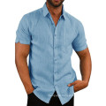 Mens Linen Blouse Short Sleeve  Summer Solid Comfortable Pure Cotton And Linen Casual Loose Holiday Shirts